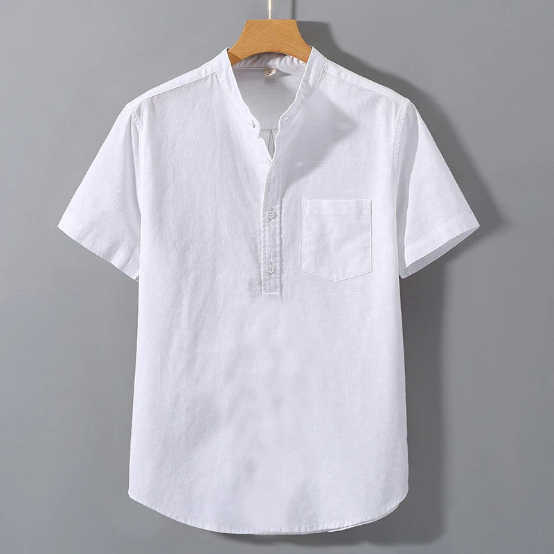 Camisa Casual de Lino para Verano – Cuello Mao