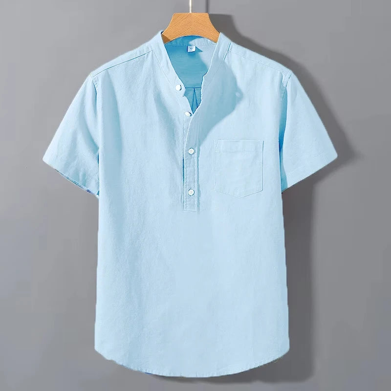 Camisa Casual de Lino para Verano – Cuello Mao