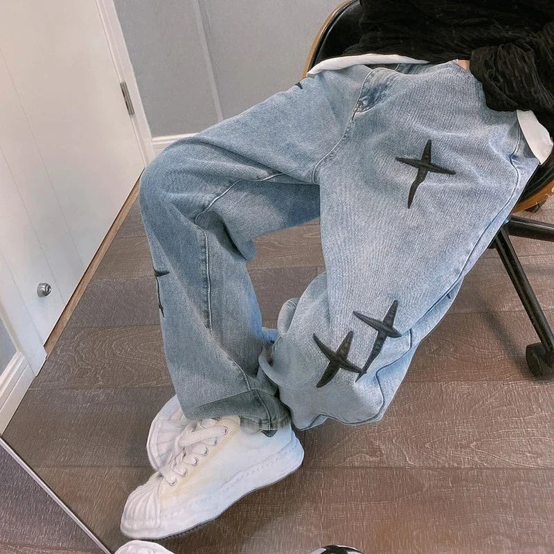 Jeans Baggy "Gothic Cross" – Denim Lavado Estilo Streetwear Retro
