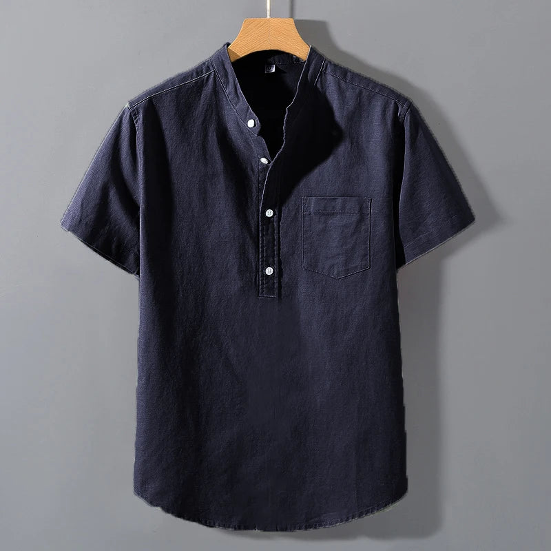 Camisa Casual de Lino para Verano – Cuello Mao
