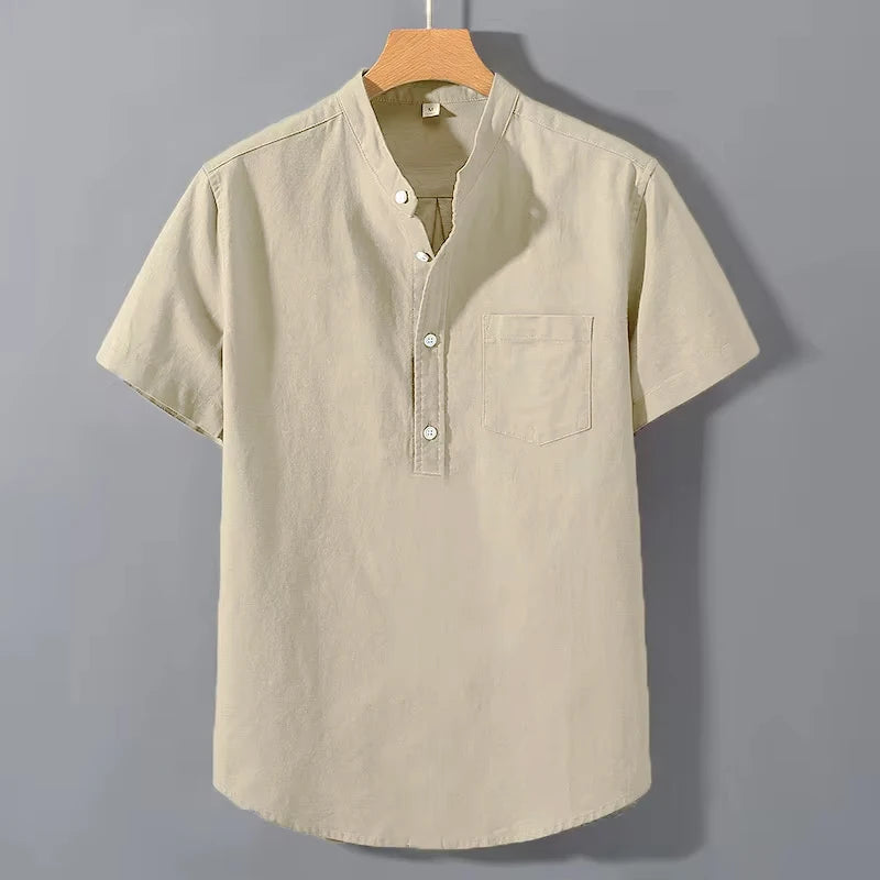 Camisa Casual de Lino para Verano – Cuello Mao