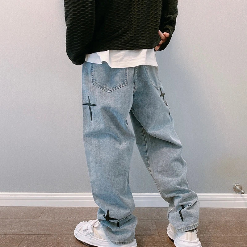 Jeans Baggy "Gothic Cross" – Denim Lavado Estilo Streetwear Retro
