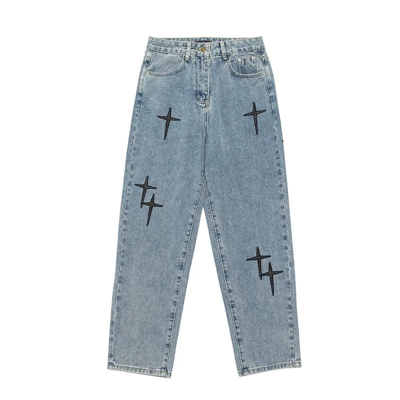 Jeans Baggy "Gothic Cross" – Denim Lavado Estilo Streetwear Retro